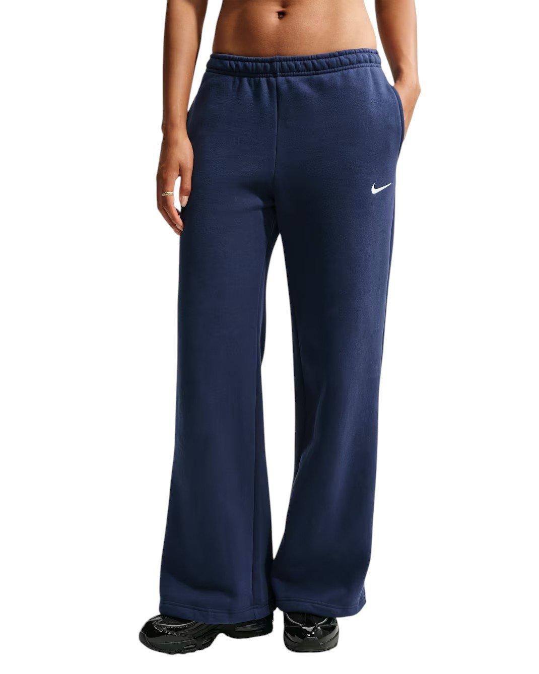 Nike Women's Studio Fleece Med-Weight Mid Rise Wide-Leg Pants - Navy - NAVY